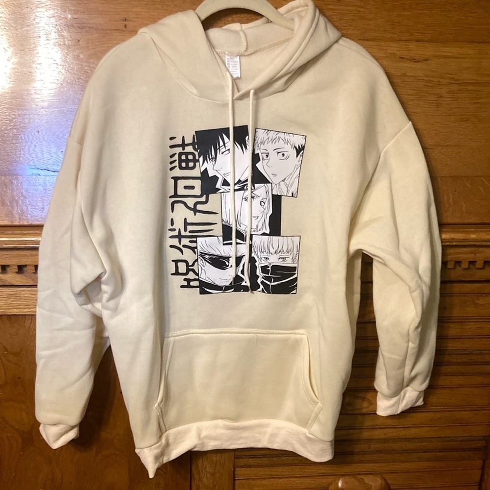 Jujutsu Kaisen Anime Streetwear Graphic Baggy Hoodie Cream Manga Characters